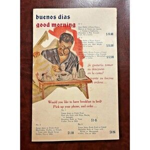 Vintage Hotel Cristal Colon Mexico Room Service Menu Buenos Dias 1950s